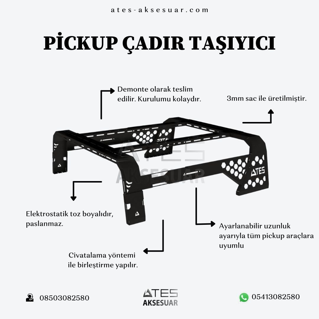 ayarlanabilir-uzunluk-ayariyla-tum-pickup-araclara-uyumlu.jpg Pickup Çadır Taşıyıcı - PETEK Serisi - Görsel 1